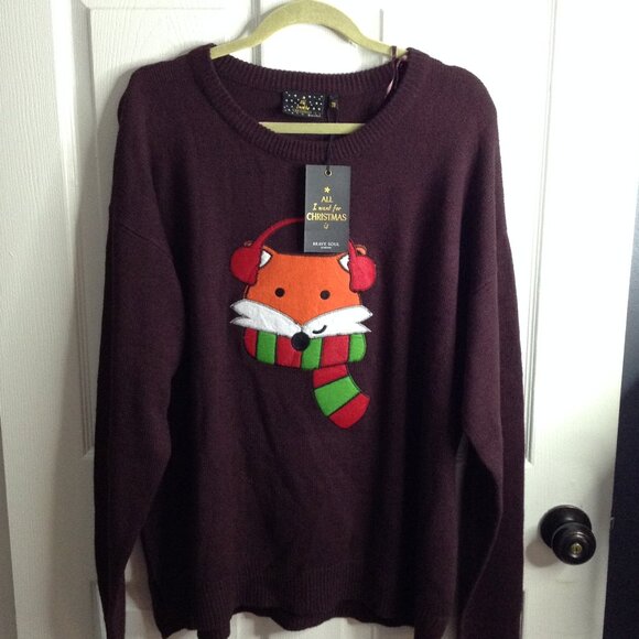 NWT Brave Soul XXL (18) Fox Winter/Christmas sweater. Boxy, Warm, Festive, chic - Picture 1 of 7